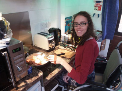 Our first guest Rosie making breakfast