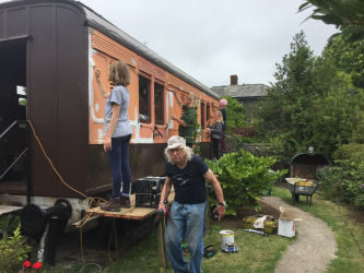 Old Luggage Van repairs to garden side - July 2020